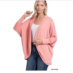 NWT Zenana Cardigan sweater pink/rose colored dolman sleeves. Banded at …